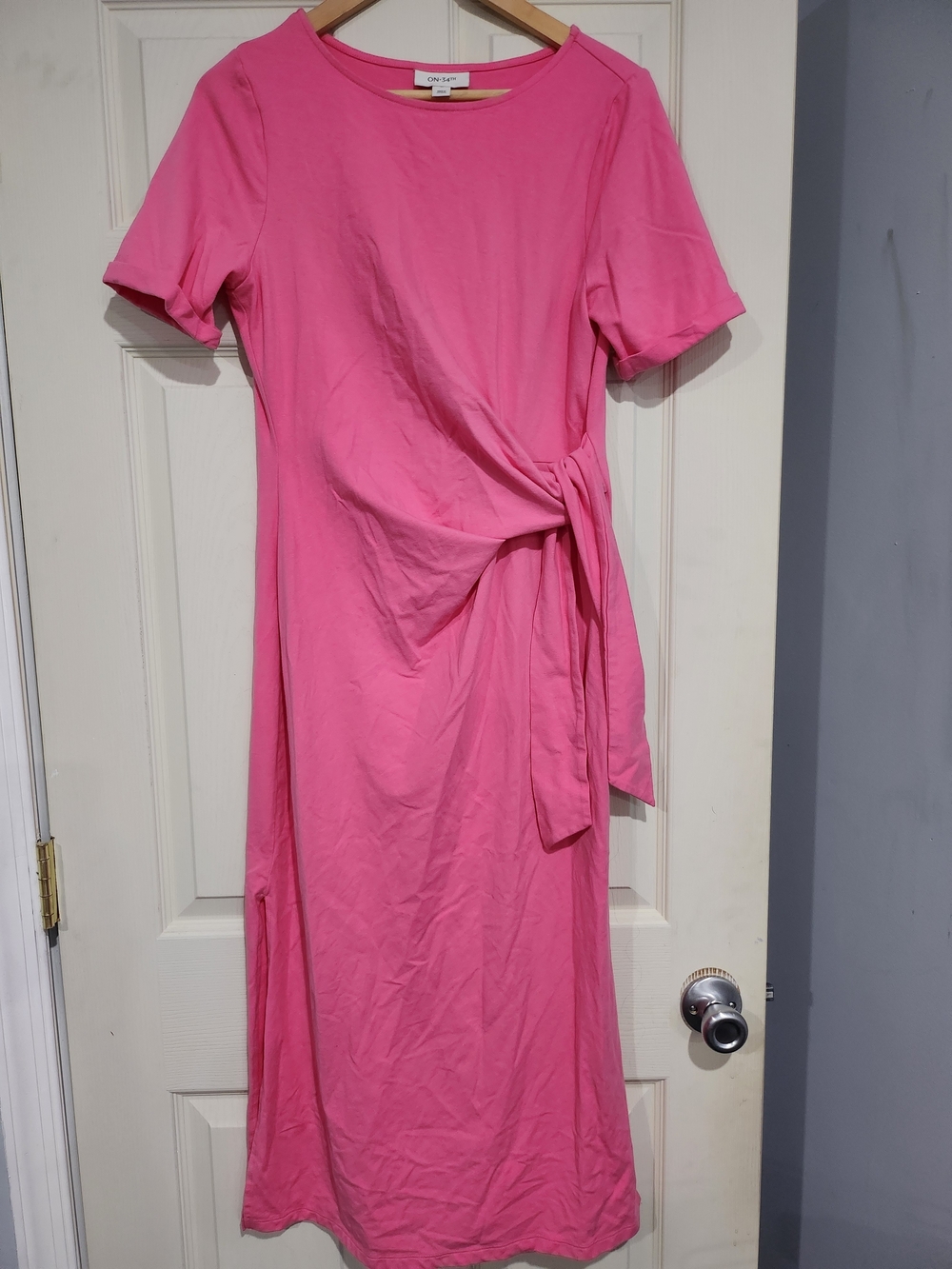 1010. ON 34th Hot Pink Tie-Waist Midi Dress